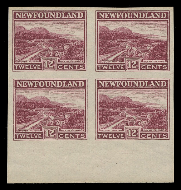 THE AFAB COLLECTION - NEWFOUNDLAND 1897-1947 ISSUES 131b/142a,A remarkable set of eleven imperforate blocks, each with sheet margin on one side, ungummed as issued, the 1c, 2c, 6c and 8c show centre cross guidelines (unique positional blocks), only missing the 3c as do nearly all sets, all with bright colours and large margins. An elusive set in blocks, VF and choice