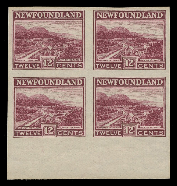 THE AFAB COLLECTION - NEWFOUNDLAND 1897-1947 ISSUES  131b/142a,A remarkable set of eleven imperforate blocks, each with sheet margin on one side, ungummed as issued, the 1c, 2c, 6c and 8c show centre cross guidelines (unique positional blocks), only missing the 3c as do nearly all sets, all with bright colours and large margins. An elusive set in blocks, VF and choice