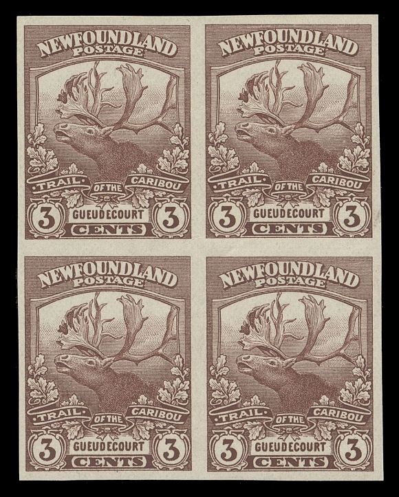 THE AFAB COLLECTION - NEWFOUNDLAND 1897-1947 ISSUES  115a-126a,A fresh, highly desirable complete set of twelve imperforate blocks, ungummed as issued; the 4c with light wrinkles as often on this value. Very scarce in blocks, a spectacular set with bright fresh colours, VF-XF