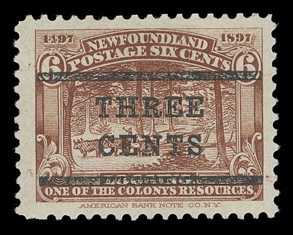 THE AFAB COLLECTION - NEWFOUNDLAND 1897-1947 ISSUES 128 footnote,A well centered mint single with surcharge essay in BLACK (Type I; bars 10½mm apart). Only one setting of 25 was printed in this colour; elusive, VF hinged