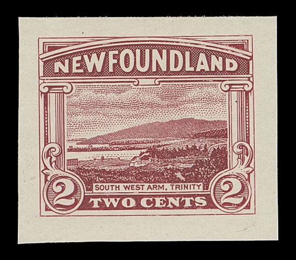 THE AFAB COLLECTION - NEWFOUNDLAND 1897-1947 ISSUES  132,Engraved Die Proof in dark carmine, in near issued colour with bold, sharp impression on white bond paper 27 x 23mm, very large margins, a rare die proof unlisted in Minuse & Pratt, VF