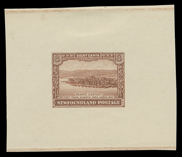 THE AFAB COLLECTION - NEWFOUNDLAND 1897-1947 ISSUES  151,Die Proof in orange brown, colour of issue, on white wove unwatermarked paper 60 x 50mm; shows die sinkage at top and bottom. A beautiful De La Rue die proof of the finished die, XF