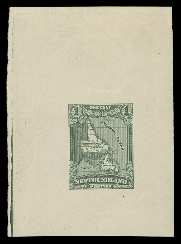 THE AFAB COLLECTION - NEWFOUNDLAND 1897-1947 ISSUES 163,Perkins Bacon Die Proof in dark green on white wove unwatermarked paper 53 x 72mm; the approval state of die without guideline and die number, scarce, VF
