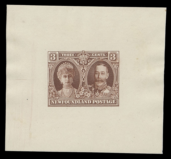 THE AFAB COLLECTION - NEWFOUNDLAND 1897-1947 ISSUES  165,Perkins Bacon Die Proof in orange brown on white wove unwatermarked paper 55 x 50mm; the approval state without guideline, bright and fresh, VF and scarce