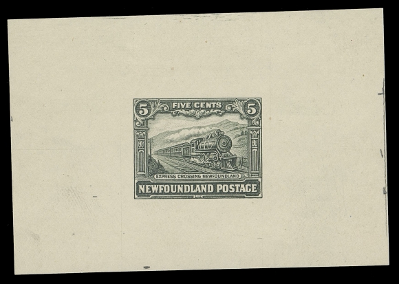 THE AFAB COLLECTION - NEWFOUNDLAND 1897-1947 ISSUES  167,Perkins Bacon Die Proof in slate green, issued colour, on white wove unwatermarked paper 71 x 48mm; the approval state without guideline, very scarce, VF