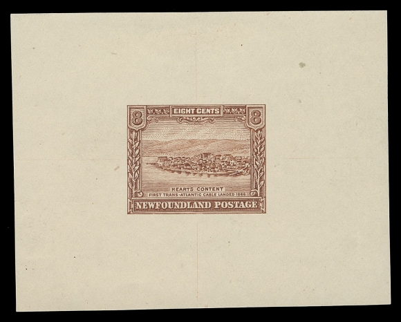 THE AFAB COLLECTION - NEWFOUNDLAND 1897-1947 ISSUES  178,Perkins Bacon Die Proof in orange brown, near issued colour, on white wove unwatermarked paper 66 x 52mm; the approval state without guideline, an attractive and elusive die proof, VF