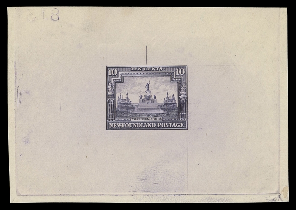 THE AFAB COLLECTION - NEWFOUNDLAND 1897-1947 ISSUES 169,Perkins Bacon Large Die Proof in dark violet on tinted white wove unwatermarked paper 83 x 58mm; the final die with guideline at top and albino reversed die number "813" at top left; attractive and VF