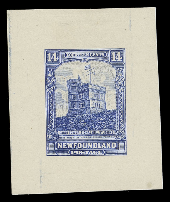 THE AFAB COLLECTION - NEWFOUNDLAND 1897-1947 ISSUES  155,Trial Colour Die Proof in ultramarine on white wove unwatermarked paper 37 x 44mm; a beautiful coloured die proof, VF and elusive 