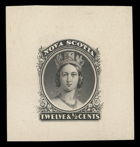 THE AFAB COLLECTION - NOVA SCOTIA  13,Engraved Die Proof in black, issued colour on card mounted india paper 40 x 43mm, scarce and choice, VF; 1998 BPA cert.
