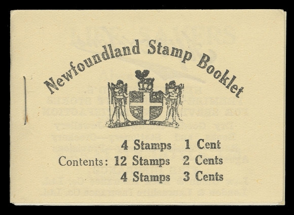 THE AFAB COLLECTION - NEWFOUNDLAND 1897-1947 ISSUES  BK4a,A complete booklet in pristine condition, contains comb perf 13½ panes of 1c grey, 2c green Die II (3) and 3c orange brown and all advertising pages, as nice as they come, XF NH