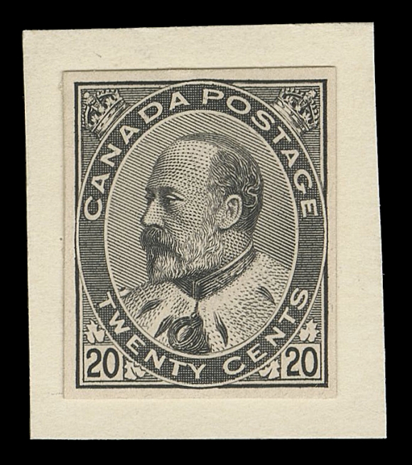 THE AFAB COLLECTION - CANADA  94,Engraved Trial Colour Small Die Proof in black, stamp size on white card (0.01" thick) mounted on slightly larger card, rare, VF (Minuse & Pratt 94TC2a as stamp size)