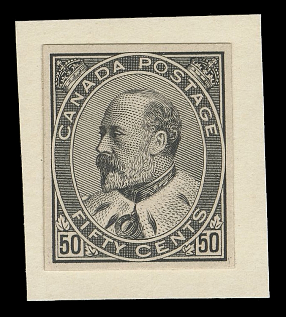 THE AFAB COLLECTION - CANADA  95,Engraved Trial Colour Small Die Proof in black, stamp size on white card (0.01" thick) mounted on slightly larger card; the key denomination of the series - proofs in any colour are very rare, VF (Minuse & Pratt 95TC2a as stamp size)