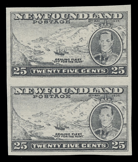 THE AFAB COLLECTION - NEWFOUNDLAND 1897-1947 ISSUES  238a/243b, 234f,Five different imperforate pairs in vertical format, deep fresh colours and ungummed as issued (except the elusive 24c blue, full OG LH); 3c is Die II with light vertical crease, otherwise VF