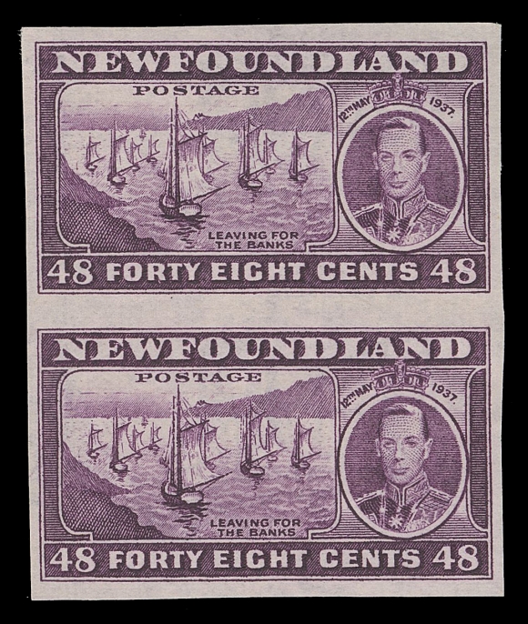 THE AFAB COLLECTION - NEWFOUNDLAND 1897-1947 ISSUES 238a/243b, 234f,Five different imperforate pairs in vertical format, deep fresh colours and ungummed as issued (except the elusive 24c blue, full OG LH); 3c is Die II with light vertical crease, otherwise VF