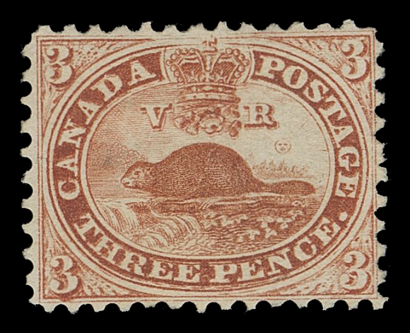 THE AFAB COLLECTION - CANADA  12vi,An immensely rare unused example showing the Major Re-entry (Plate A, Position 80) with strong doubling, very well centered for this notoriously difficult stamp, tiny pinpoint thin. An unusually attractive and exceptionally fresh unused example of Canada