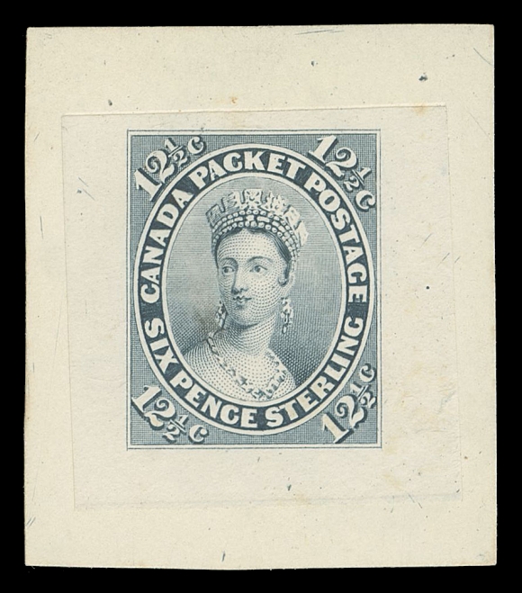 THE AFAB COLLECTION - CANADA  18,"Goodall" Die Proof engraved in greenish blue on india paper 23 x 24mm die sunk on card 34 x 39mm, superb in all respects, XF and rareProvenance: Sir Gawaine Baillie, Sale VII - British North America, Sotheby
