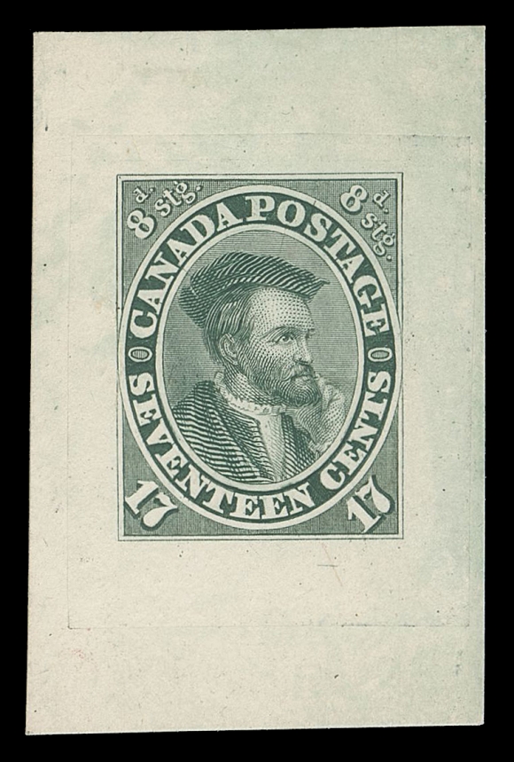 THE AFAB COLLECTION - CANADA  19,"Goodall" Die Proof, engraved, printed in deep bluish green on india paper 26 x 31mm die sunk on card 29 x 43mm, an impressive die proof in choice condition, VF Provenance: Sir Gawaine Baillie, Sale VII - British North America, Sotheby