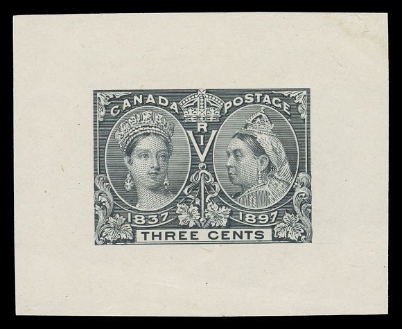 THE AFAB COLLECTION - CANADA 53,Trial Colour Large Die Proof, engraved, printed in black (the colour of the half cent stamp) on india paper 55 x 45mm, rare, VF