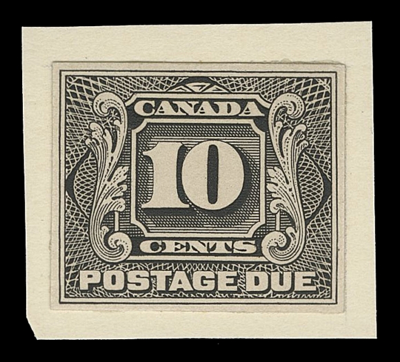 THE AFAB COLLECTION - CANADA  J1-J5,The complete set of five engraved trial colour die proofs, printed in black on card, stamp sized with ample margins all around, individually affixed to small archival cards, an extremely rare set, VF (Minuse & Pratt J1TC2a-J5TC2a as stamp size)