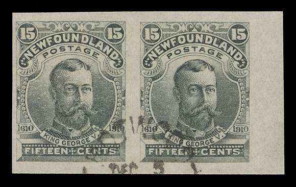 THE AFAB COLLECTION - NEWFOUNDLAND 1897-1947 ISSUES  98a, 100a, 103a,Three large margined imperforate pairs, each with split ring postmark, Botwood is legible on the 6c & 15c, an unusual trio (unpriced used in Unitrade), VF