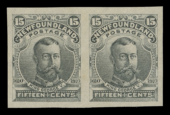 THE AFAB COLLECTION - NEWFOUNDLAND 1897-1947 ISSUES  99a/103a,Four selected imperforate pairs (8c, 9c, 10c and 15c) with bright colours, ungummed as issued, mostly with large margins; a nice group, VF-XF