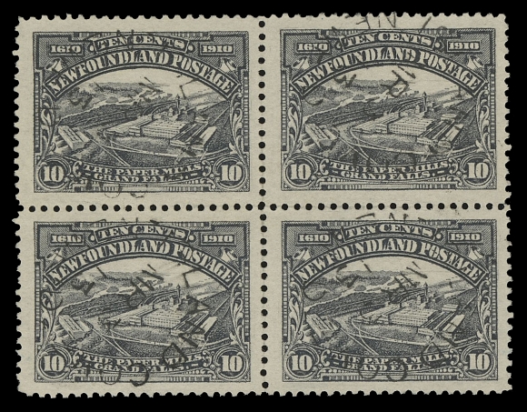 THE AFAB COLLECTION - NEWFOUNDLAND 1897-1947 ISSUES  98-103,A fabulous set of used blocks, each stamp with Island Cove split ring postmark, 15c with hinge support along perfs, well centered with deep colours, VF+