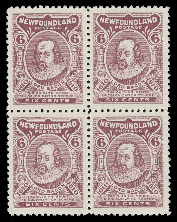 THE AFAB COLLECTION - NEWFOUNDLAND 1897-1947 ISSUES  92A, 92Ai,A very well centered mint block, the lower left stamp shows the "WF" joined and the distinctive deformed "L" in "NEWFOUNDLAND" (Position 17), scarce, VF NH