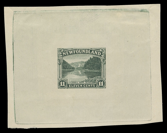 THE AFAB COLLECTION - NEWFOUNDLAND 1897-1947 ISSUES  140,Large Trial Colour Die Proof printed in dark green on white wove unwatermarked paper 70 x 55mm; shows the complete die sinkage, VF