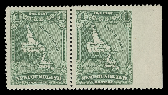 THE AFAB COLLECTION - NEWFOUNDLAND 1897-1947 ISSUES  163i,A well centered mint pair imperforate vertically between stamp and margin at right, scarce, VF NH