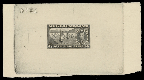THE AFAB COLLECTION - NEWFOUNDLAND 1897-1947 ISSUES  243,Trial Colour Large Die Proof printed in black, die sunk on white wove unwatermarked paper 123 x 65mm, nearly full die sinkage; the Final Die with engraver