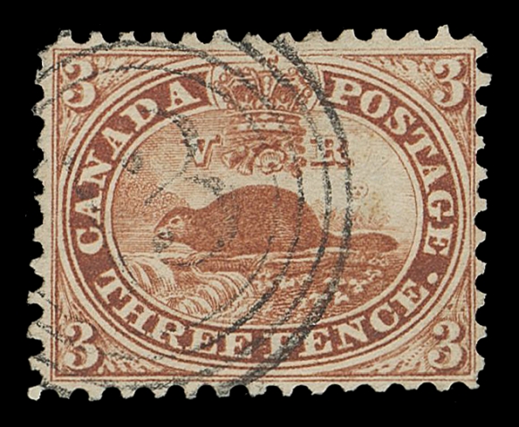 THE AFAB COLLECTION - CANADA  12,A quite well centered example with intact perforations clear of design on three sides, rich colour and beautiful impression on fresh paper, light four-ring 