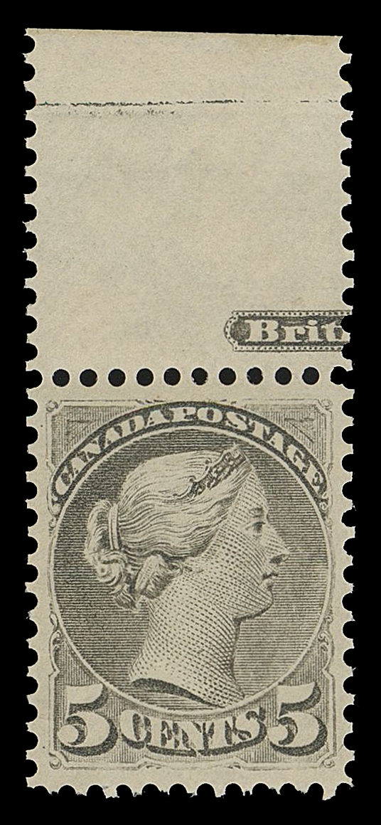 THE AFAB COLLECTION - CANADA 38,A nice mint example of this elusive shade, very well centered with portion of BABN imprint in top margin, light hinging in selvedge only, full smooth off-white original gum characteristic of a late Montreal printing, VF NH; 2022 Greene Foundation cert.