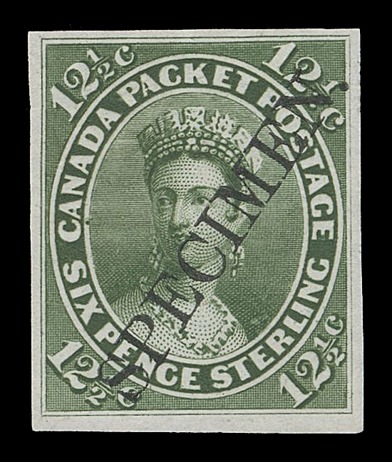 THE AFAB COLLECTION - CANADA  18Piii,Plate proof single on india paper in deep yellow green with diagonal SPECIMEN overprint in black, VF