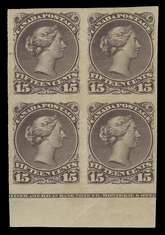 THE AFAB COLLECTION - CANADA  29d,A very scarce imperforate plate block, showing nearly complete British American Bank Note Co. Montreal & Ottawa imprint, vertical crease between pairs, only a few plate blocks exist, VF NH (cat. as two NH pairs)
