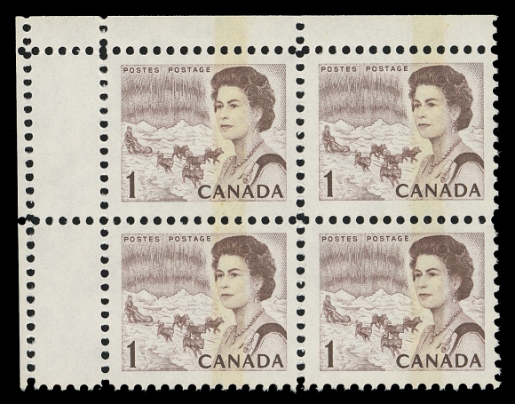 THE AFAB COLLECTION - CANADA  454piv + variety,Upper left corner block of four, field stock, misguillotined and thus showing the entire gutter margin between panes, unusual, VF NH