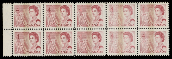 THE AFAB COLLECTION - CANADA  457piii + variety,Left margin mint block of ten showing dramatic underinking culminating on both stamps in the fourth column, most unusual, VF NH