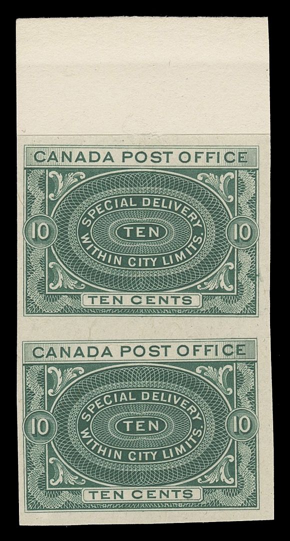 THE AFAB COLLECTION - CANADA  E1,Plate proof pair printed in the issued colour on card mounted india paper, ample to large margins with sheet margin at top, scarce (only 73 are known from the 1990 ABNC Archive sales), VF