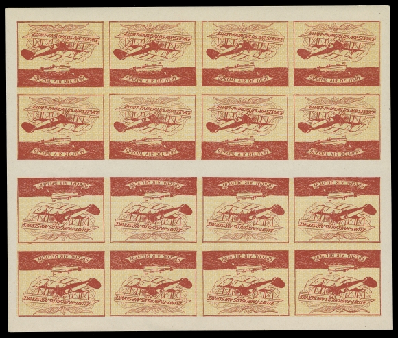 THE AFAB COLLECTION - CANADA  CL9,A remarkable plate proof sheet in red and yellow on white wove paper, displaying tête-bêche centre rows with wide gutter margin between. A rare intact proof sheet, perhaps one or two others exist, VF NH