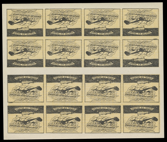 THE AFAB COLLECTION - CANADA  CL9,A remarkable plate proof sheet in black and yellow on white wove paper displaying tête-bêche centre rows with wide gutter margin between; one stamp with natural paper inclusion. A very rare intact proof sheet, perhaps one or two others exist, VF NH
