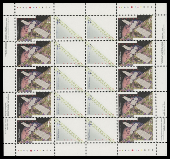 THE AFAB COLLECTION - CANADA  1442b,Mint plate imprint sheet of twenty in pristine condition - the MISSING HOLOGRAM ERROR ON ALL TEN STAMPS, exceedingly rare, VF NH; 1996 K. Bileski cert.