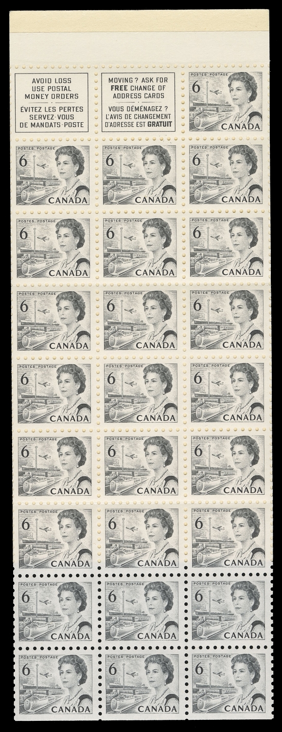 THE AFAB COLLECTION - CANADA  460aiii,Complete booklet (BK61d) containing the very scarce booklet pane of 25 stamps, plus two labels, well centered with intact perforations on both sides, natural straight edge at foot. One of the key items of the 1967 Centennial series, VF NH