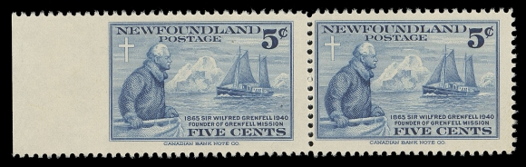 THE AFAB COLLECTION - NEWFOUNDLAND 1897-1947 ISSUES  252i,Left margin pair imperforate vertically between sheet margin and left stamp, brilliant fresh mint, only 10 examples can exist, VF NH