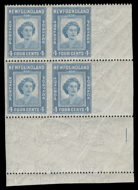 THE AFAB COLLECTION - NEWFOUNDLAND 1897-1947 ISSUES  269b,Lower right corner margin block, imperforate vertically in error, well centered and  fresh, natural gum wrinkling as usual for Waterlow printings; unusually showing an extra horizontal line of perforations in extended margin at foot, VF NH (Cat. as two pairs)
