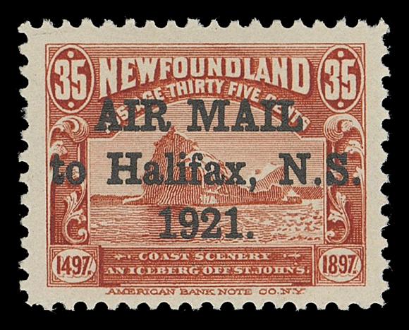 THE AFAB COLLECTION - NEWFOUNDLAND 1897-1947 ISSUES C3h,A large margined, choice mint example with narrow spacing between "AIR" and "MAIL" and period after "1921", brilliant fresh and VF+ NH