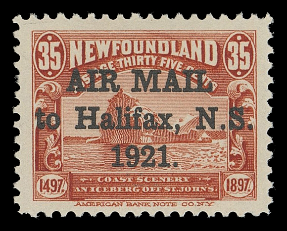 THE AFAB COLLECTION - NEWFOUNDLAND 1897-1947 ISSUES  C3h,A large margined, choice mint example with narrow spacing between "AIR" and "MAIL" and period after "1921", brilliant fresh and VF+ NH