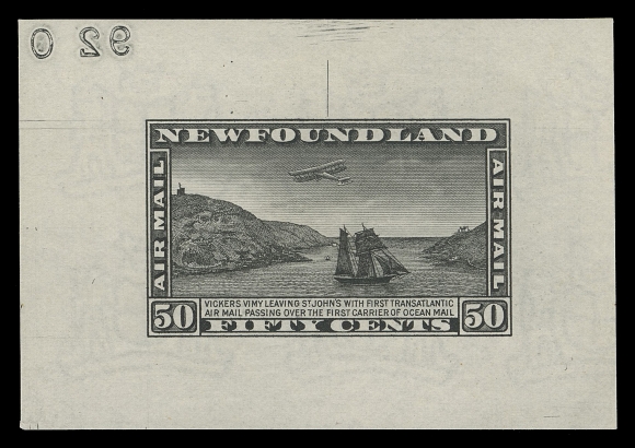 THE AFAB COLLECTION - NEWFOUNDLAND 1897-1947 ISSUES  C6-C8,A beautiful set of three engraved Trial Colour Die Proofs printed in black on watermarked white wove paper, each with reverse die number; a very scarce set, VFProvenance: St. Aylott, Eastern Auctions, August 2010; Lot 450