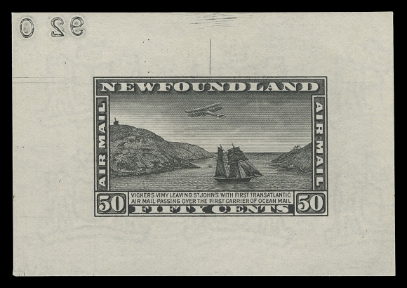 THE AFAB COLLECTION - NEWFOUNDLAND 1897-1947 ISSUES  C6-C8,A beautiful set of three engraved Trial Colour Die Proofs printed in black on watermarked white wove paper, each with reverse die number; a very scarce set, VF

Provenance: St. Aylott, Eastern Auctions, August 2010; Lot 450
