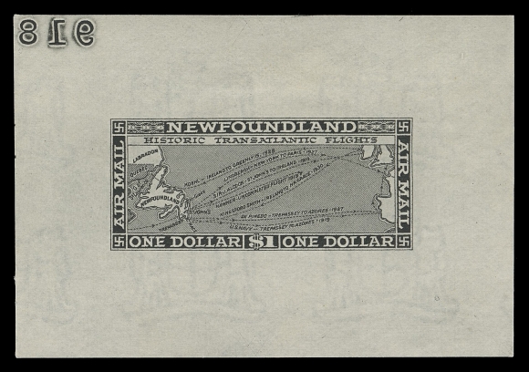THE AFAB COLLECTION - NEWFOUNDLAND 1897-1947 ISSUES C6-C8,A beautiful set of three engraved Trial Colour Die Proofs printed in black on watermarked white wove paper, each with reverse die number; a very scarce set, VF
Provenance: St. Aylott, Eastern Auctions, August 2010; Lot 450