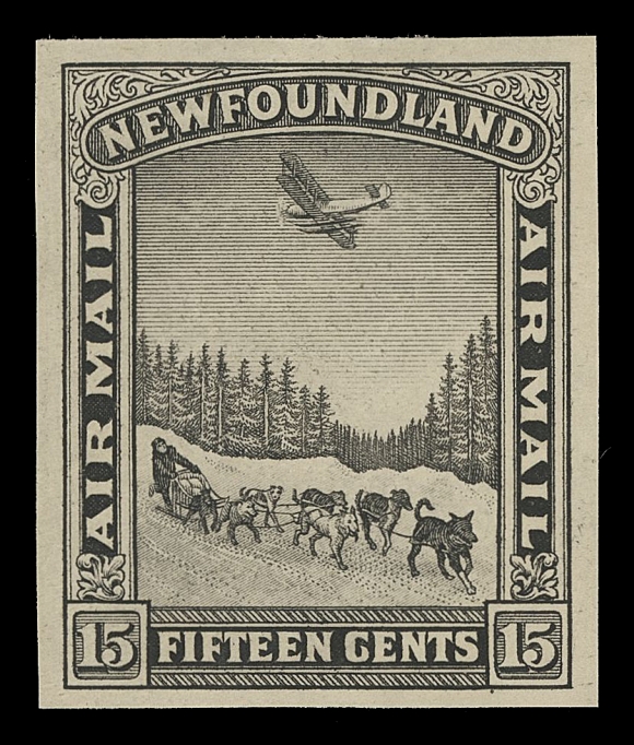 THE AFAB COLLECTION - NEWFOUNDLAND 1897-1947 ISSUES  C6-C8,Set of three engraved trial colour plate proof singles in black on bond paper, each with large margins, choice, VF