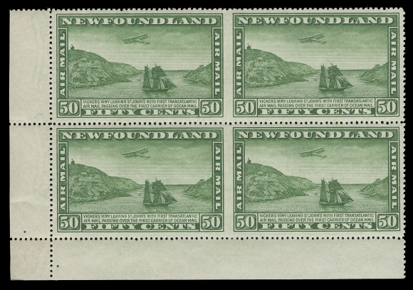 THE AFAB COLLECTION - NEWFOUNDLAND 1897-1947 ISSUES  C10a,Mint lower left block of four IMPERFORATE VERTICALLY BETWEEN pairs, light natural gum wrinkling as often seen, a rare multiple of this perforation error, VF NH